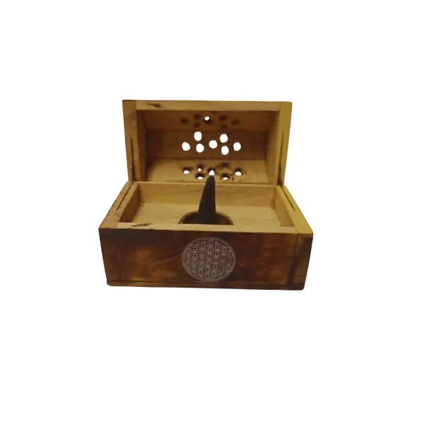 Houten kistje kegelhouder flower of life open