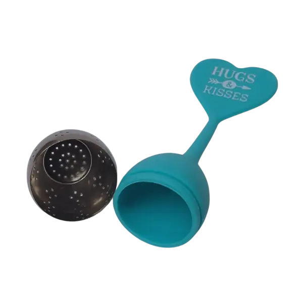 Siliconen thee-ei met tekst Hugs en Kisses open Siliconen thee-ei met tekst Hugs en Kisses