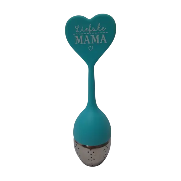 Siliconen thee-ei met tekst Mama uit verpakking voorkant Siliconen thee-ei met tekst Mama