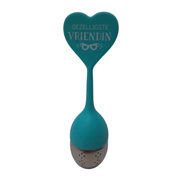Siliconen thee-ei met tekst Vriendin uit verpakking voorkant Siliconen thee-ei met tekst Vriendin
