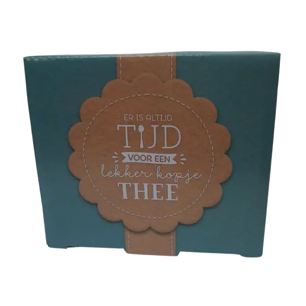 Theeglas met vilt achterkant blauwe doos Theeglas met vilt achterkant blauwe doos