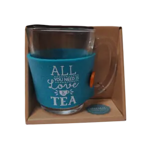 Theeglas met vilt en tekst Love en Tea