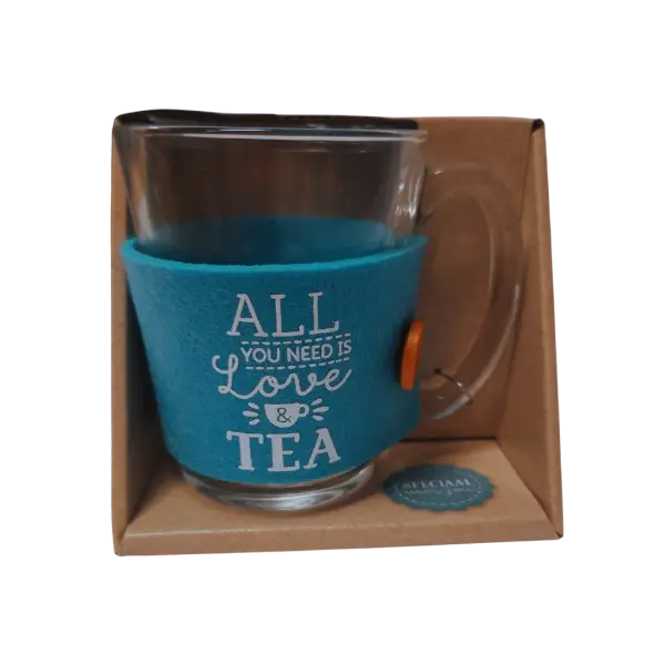 Theeglas met vilt en tekst Love en Tea Theeglas met vilt en tekst Love en Tea