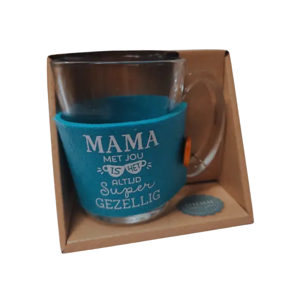 Theeglas met vilt en tekst Mama Theeglas met vilt en tekst Mama