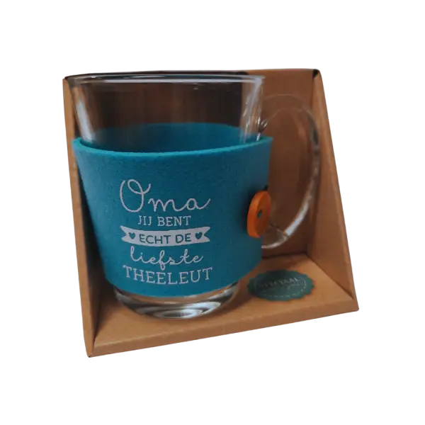 Theeglas met vilt en tekst Oma Theeglas met vilt en tekst Oma