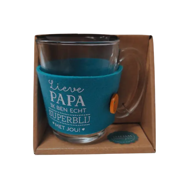 Theeglas met vilt en tekst Papa Theeglas met vilt en tekst Papa
