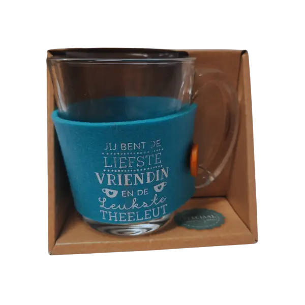 Theeglas met vilt en tekst Vriendin Theeglas met vilt en tekst Vriendin