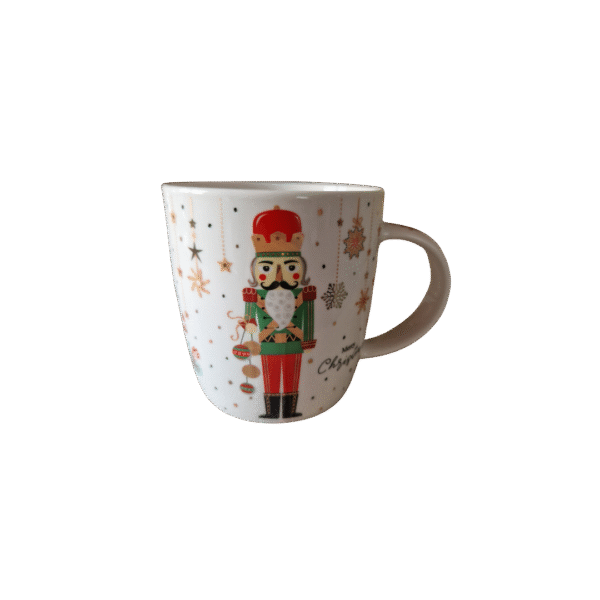 voor- en achterkant rode notenkrakermok